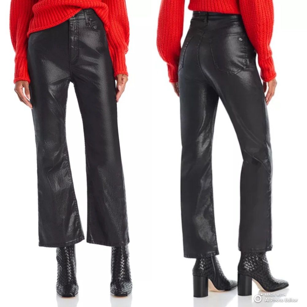 rag & bone Casey High Rise Ankle Flare Coated Black Jeans Size 29 Holidays Date